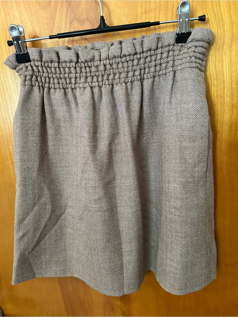 Elastic Waist Herringbone Skirt -100% Wool